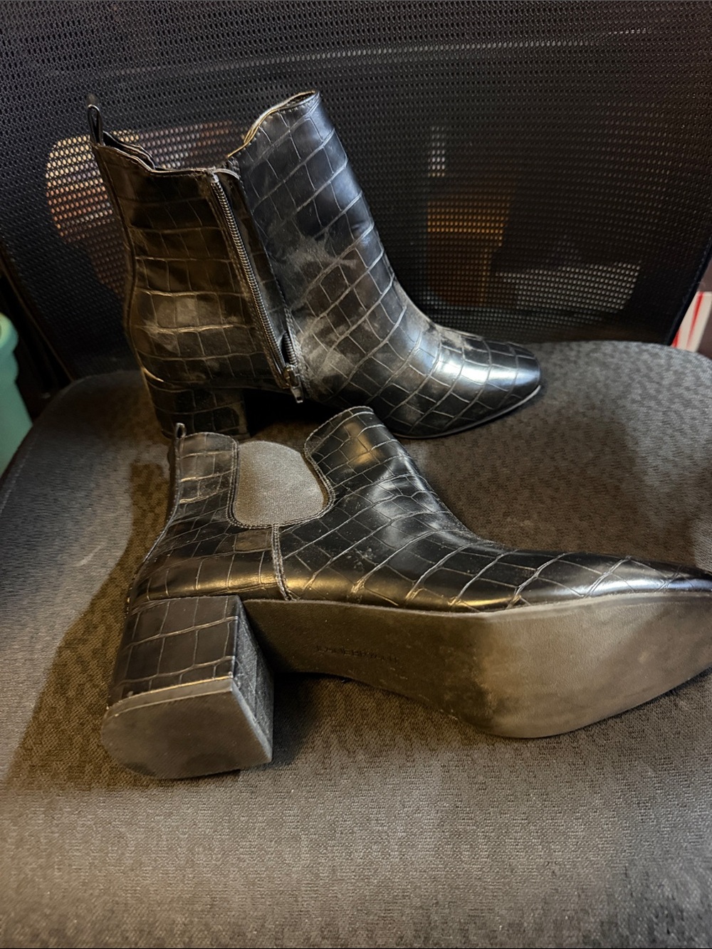 Lane Bryant Black Croc-Embossed Block Heel Ankle Boots